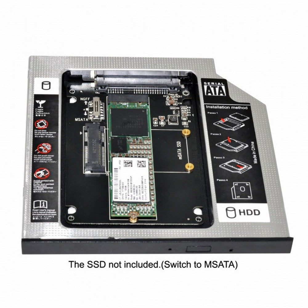 MSATA NGFF B/M-key SSD to Slimline SATA 13Pin Caddy Case for 9.5mm Universal Laptop CD / DVD-ROM Optical Bay SA-025