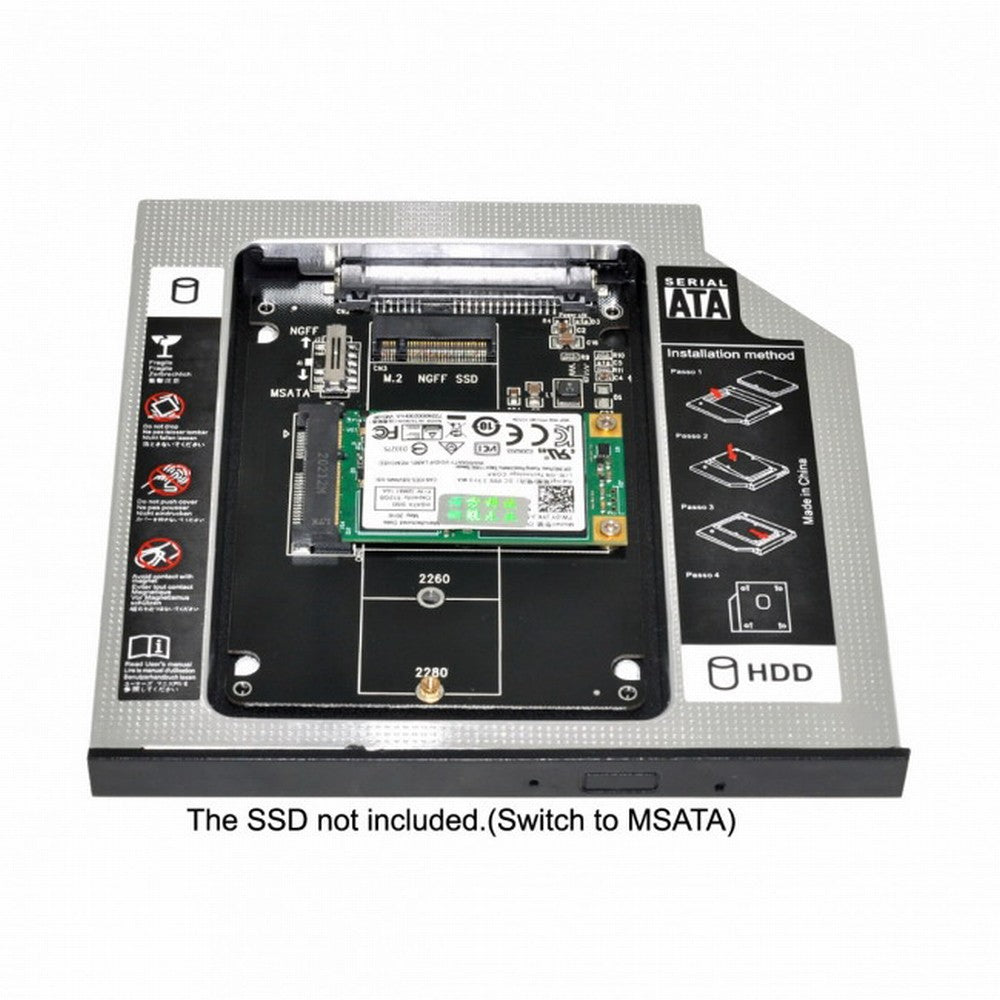 MSATA NGFF B/M-key SSD to Slimline SATA 13Pin Caddy Case for 9.5mm Universal Laptop CD / DVD-ROM Optical Bay SA-025