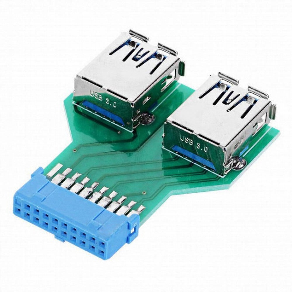Dual USB 3.0 A Type Female to Motherboard 20/19 Pin Box Header Slot Adapter PCBA U3-079-UP