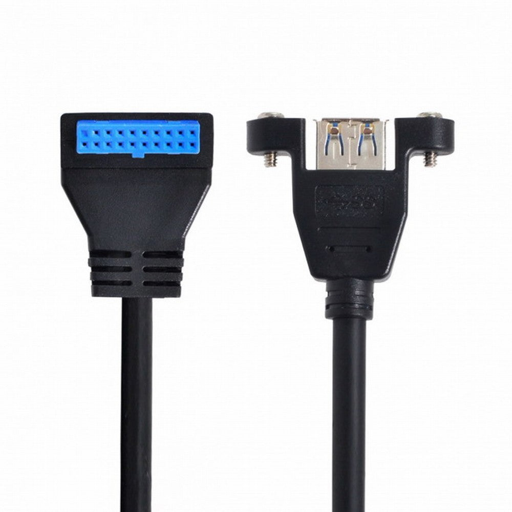 USB 3.0 Single Port A Female Screw Mount Type to Down Angled Motherboard 20pin Header Cable 90 Degree U3-005-DN