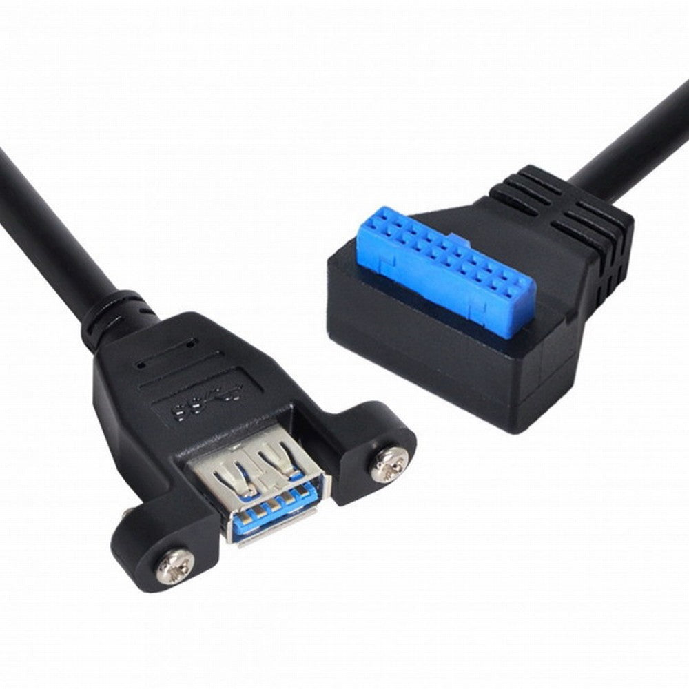 USB 3.0 Single Port A Female Screw Mount Type to Down Angled Motherboard 20pin Header Cable 90 Degree U3-005-DN