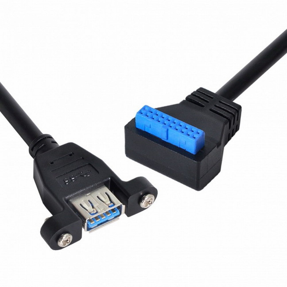 USB 3.0 Single Port A Female Screw Mount Type to Up Angled Motherboard 20pin Header Cable 90 Degree U3-005-UP