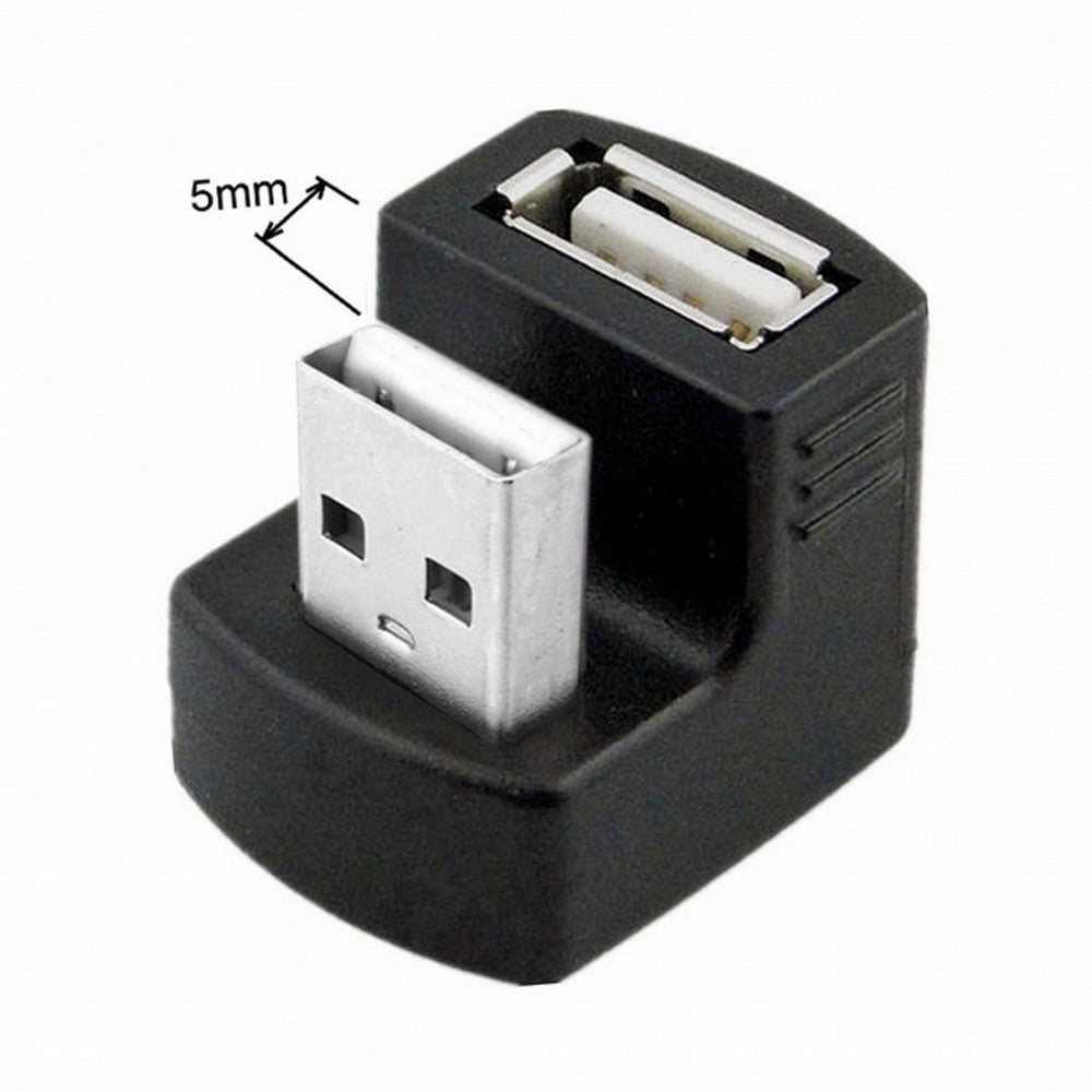 2pcs/Set Up Down Angled USB 2.0 Adapter A Male to Female Extension 180 Degree Black U2-099-DN+UP
