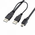 USB2.0 Dual Two A type Male to Mini 5-Pin male Y Cable for Hard Disk Drive Case U2-023