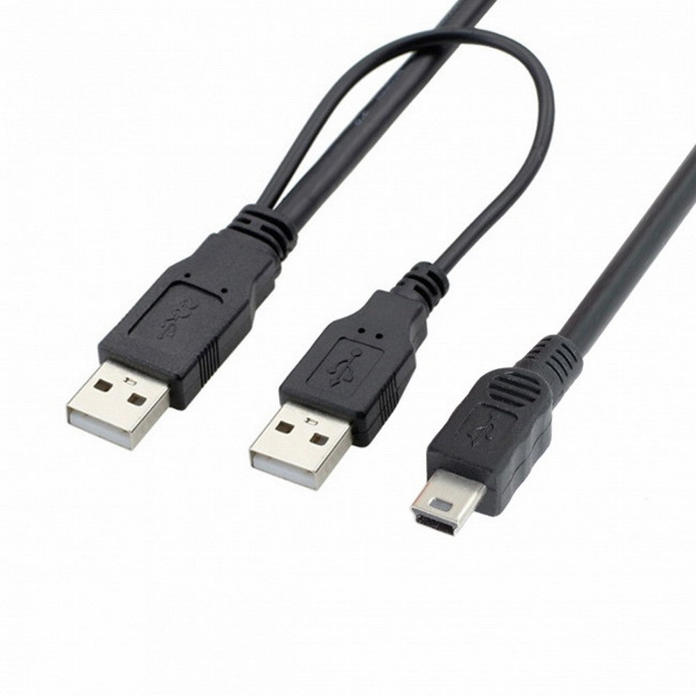 USB2.0 Dual Two A type Male to Mini 5-Pin male Y Cable for Hard Disk Drive Case U2-023