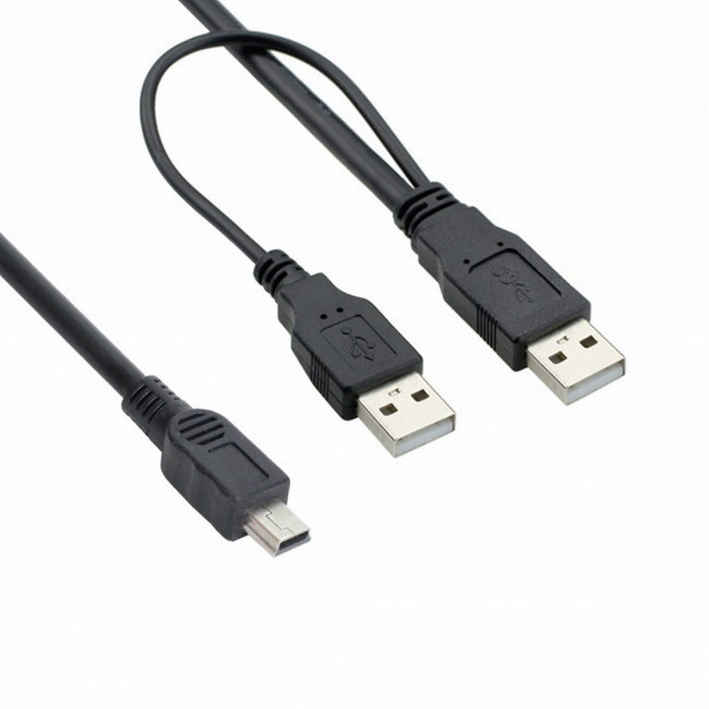 USB2.0 Dual Two A type Male to Mini 5-Pin male Y Cable for Hard Disk Drive Case U2-023