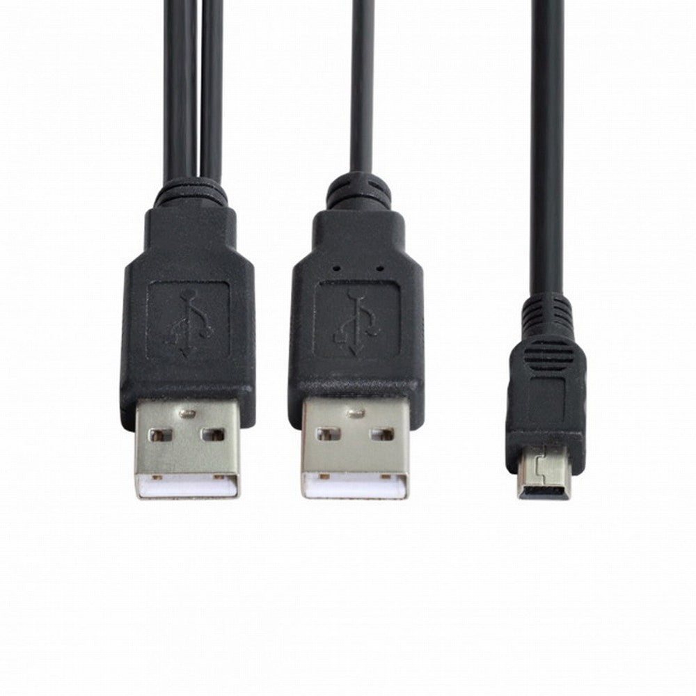 USB2.0 Dual Two A type Male to Mini 5-Pin male Y Cable for Hard Disk Drive Case U2-023
