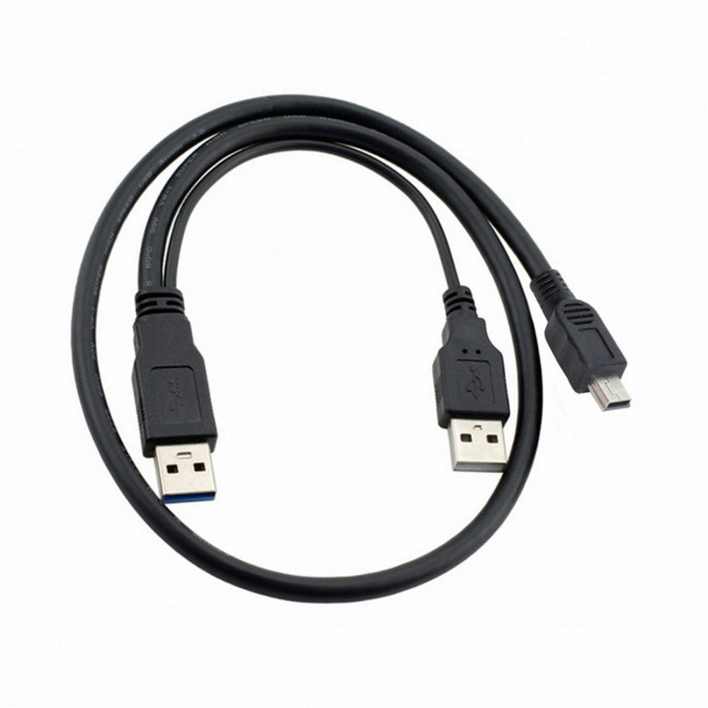 USB2.0 Dual Two A type Male to Mini 5-Pin male Y Cable for Hard Disk Drive Case U2-023