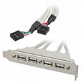 PCI-E 4 Ports USB 2.0 Female Screw to Motherboard 9pin Header Cable with Bracket U2-144