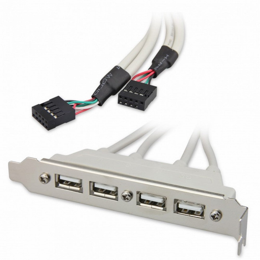 PCI-E 4 Ports USB 2.0 Female Screw to Motherboard 9pin Header Cable with Bracket U2-144