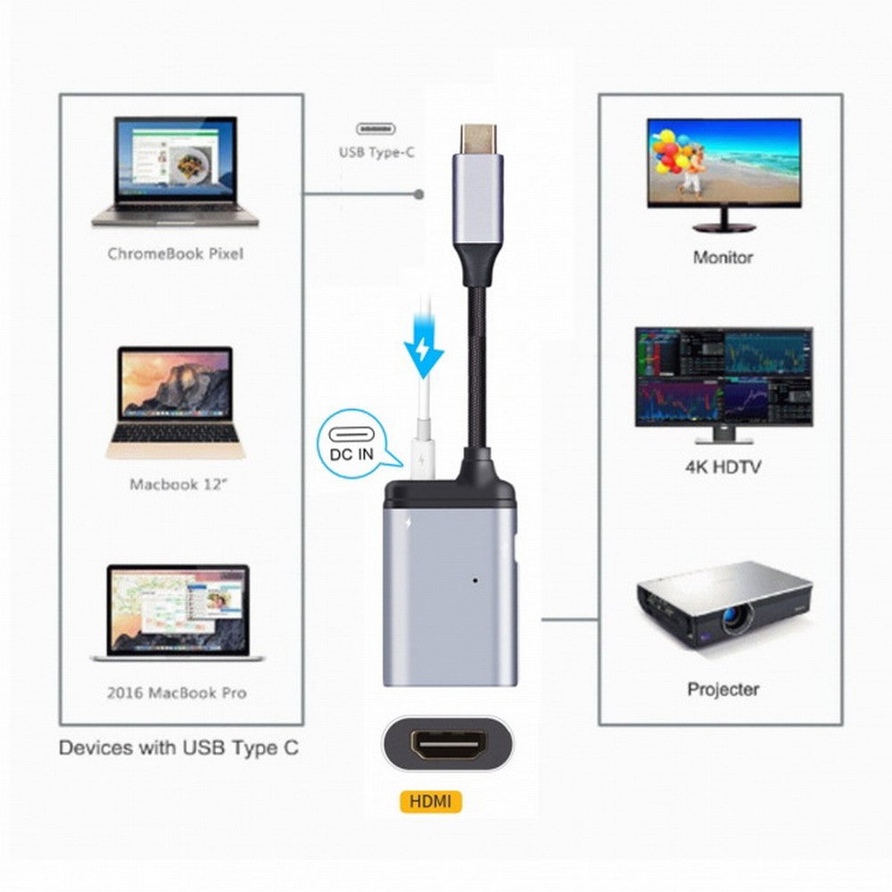 USB-C Type C to HDMI Converter HDTV Adapter 4K 60hz 1080p with Female PD Power Port UC-162-HDF