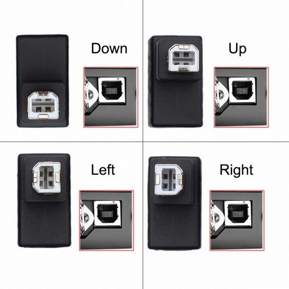 4Pcs USB 2.0 B Type Male to Female Extension Adapter Horizontal Vertical Angled 90 Degree for Disk Scanner U2-038-BM001