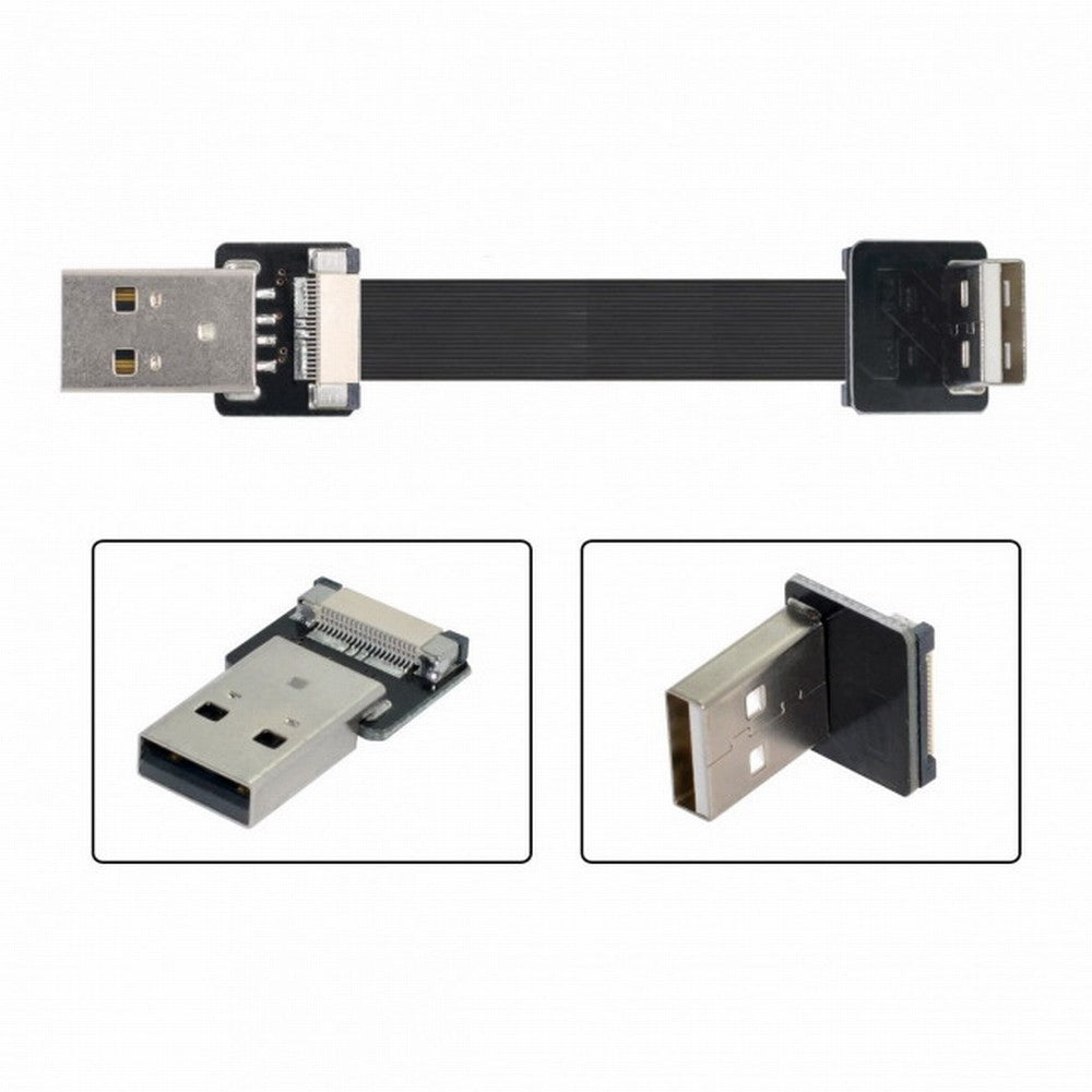Down Angled USB 2.0 Type-A Male to Type-A Male Data Flat Slim FPC Cable 90 Degree for FPV Disk Scanner Printer CC-U2-031-DN