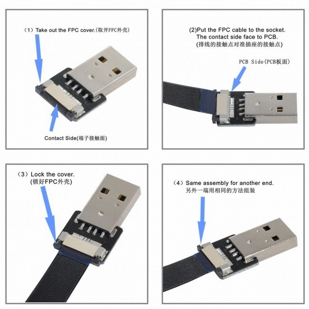 USB 2.0 Type-A Male to USB-C Type-C Male Data Flat Slim FPC Cable for FPV Disk Phone CC-U2-039-BK