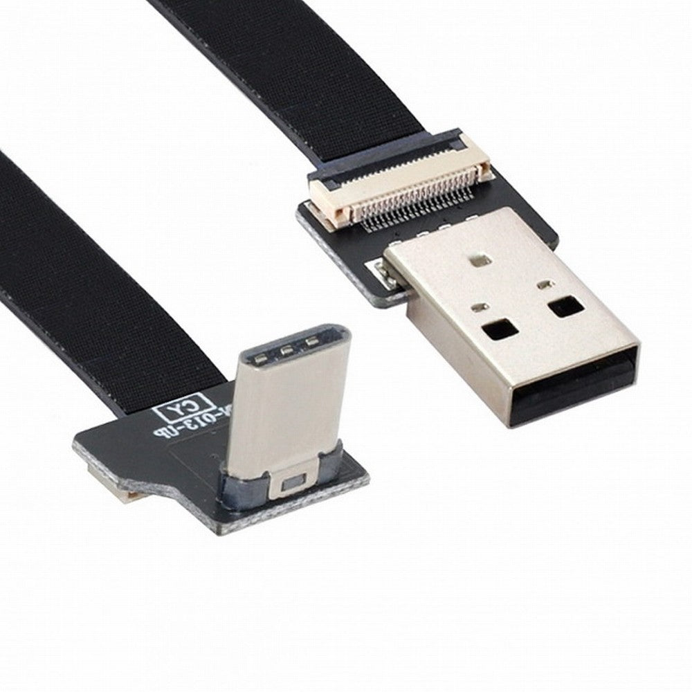 Up Down Angled USB 2.0 Type-A Male to USB-C Type-C Male Data Flat Slim FPC Cable for FPV Disk Phone CC-U2-039-UP