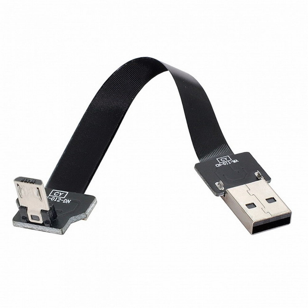 Down Angled USB 2.0 Type-A Male to Micro USB 5Pin Male Data Flat Slim FPC Cable for FPV Disk Phone CC-U2-045-DN