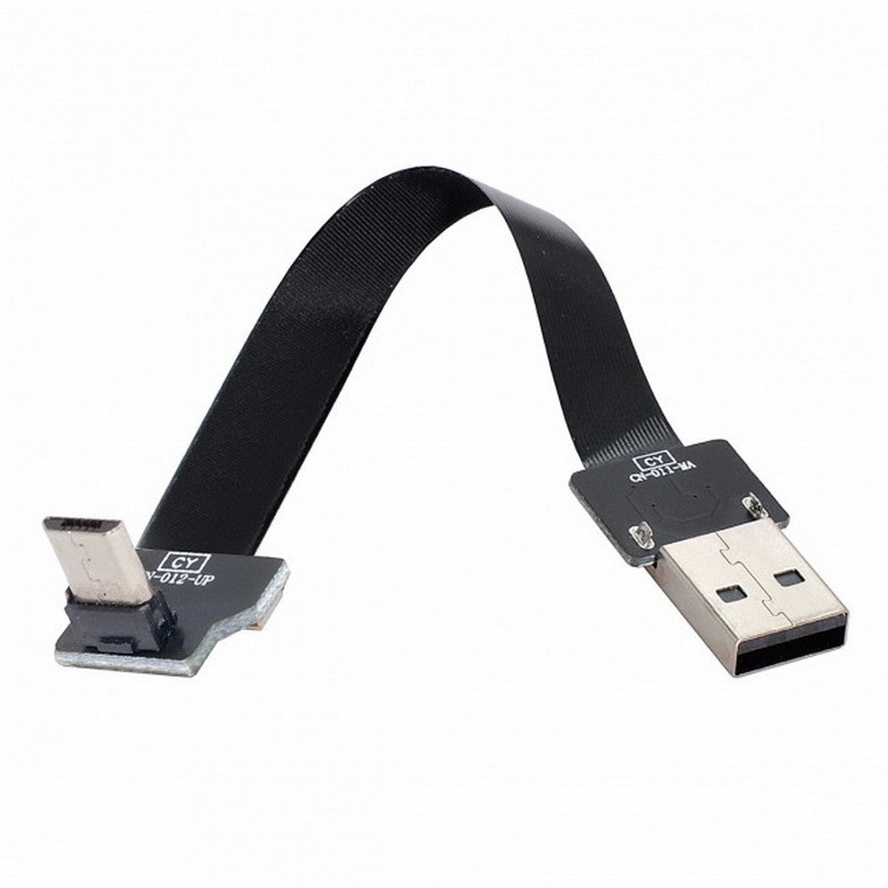 Up Angled USB 2.0 Type-A Male to Micro USB 5Pin Male Data Flat Slim FPC Cable for FPV Disk Phone CC-U2-045-UP