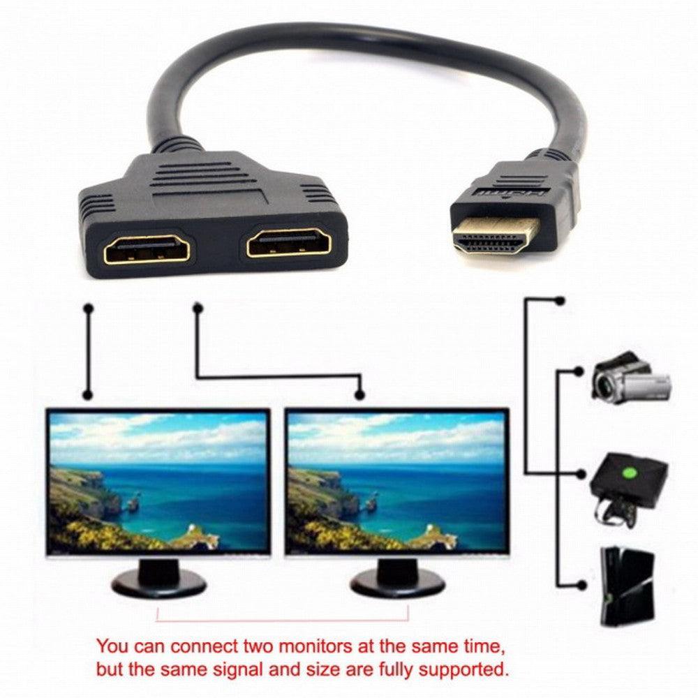 HDMI to Dual HDMI Female Y Splitter Switch Extension Adapter Cable with Micro Mini HDMI Adapter HD-023+038+167