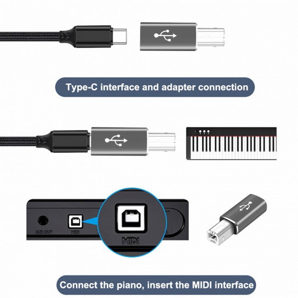 2pcs USB-C Type C to Midi Adapter Converter Lectronic Musical Instrument for Midi Keyboard Phone Tablet UC-163