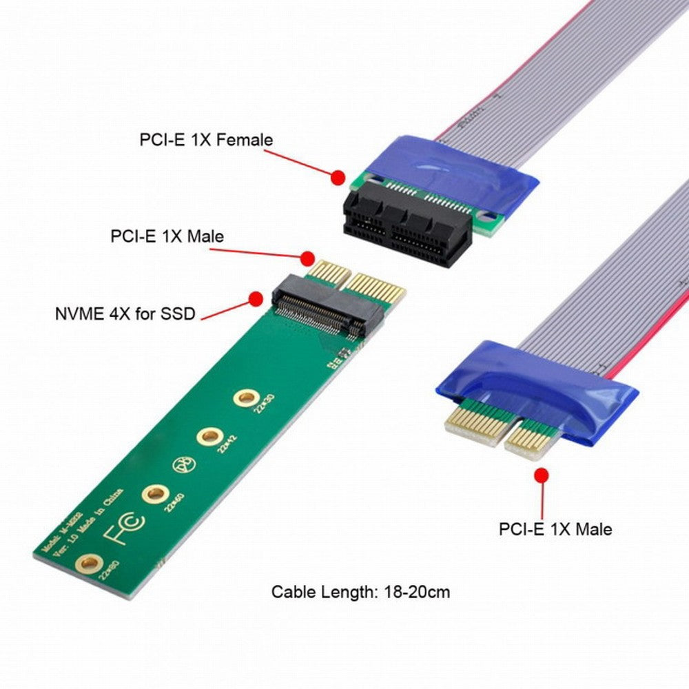 NGFF M-key NVME AHCI SSD to PCI-E 3.0 1x x1 Vertical Adapter with Cable Male to Female Extension EP-051+SA-002