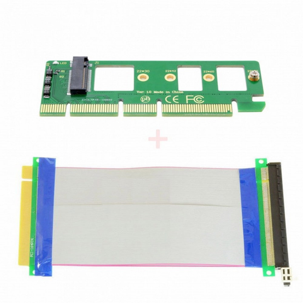 NGFF M-key NVME AHCI SSD to PCI-E 3.0 16x x16 Vertical Adapter with Cable Male to Female Extension EP-075+SA-001-GR