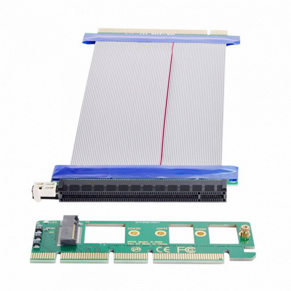 NGFF M-key NVME AHCI SSD to PCI-E 3.0 16x x16 Vertical Adapter with Cable Male to Female Extension EP-075+SA-001-GR