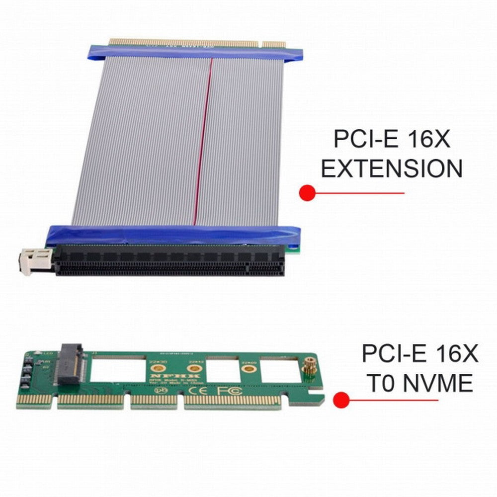 NGFF M-key NVME AHCI SSD to PCI-E 3.0 16x x16 Vertical Adapter with Cable Male to Female Extension EP-075+SA-001-GR