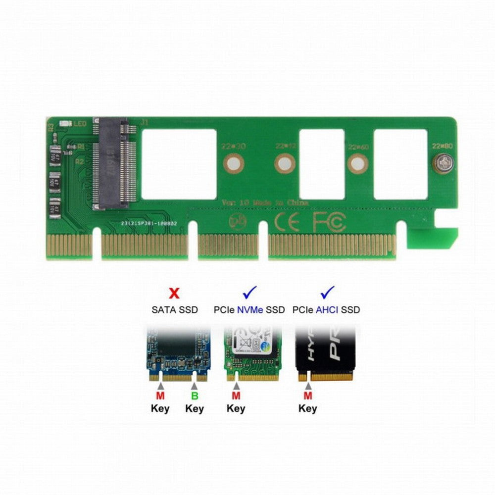 NGFF M-key NVME AHCI SSD to PCI-E 3.0 16x x16 Vertical Adapter with Cable Male to Female Extension EP-075+SA-001-GR