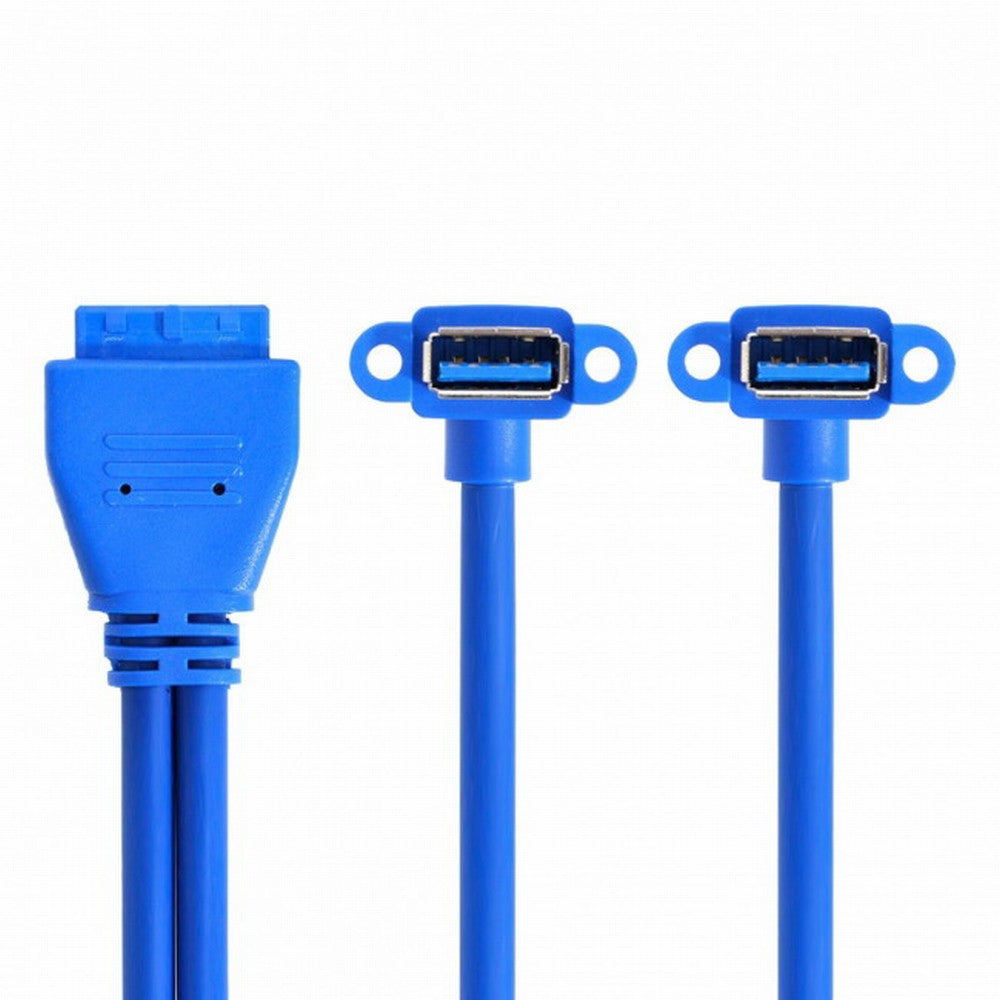 Up Angled USB 3.0 A Type Dual Female to Motherboard 20Pin 19 Pin Box Header Slot Panel Mount Cable 50cm U3-063