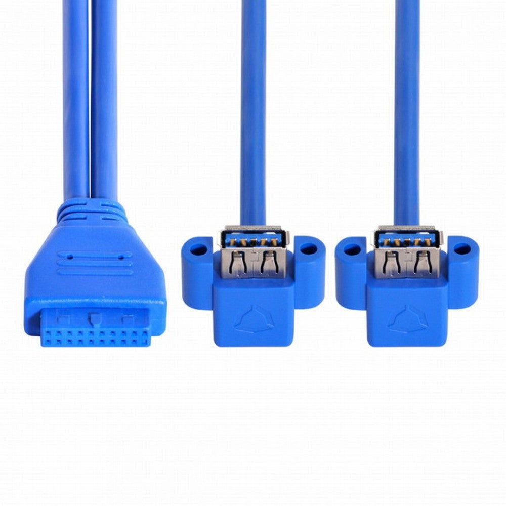 Up Angled USB 3.0 A Type Dual Female to Motherboard 20Pin 19 Pin Box Header Slot Panel Mount Cable 50cm U3-063