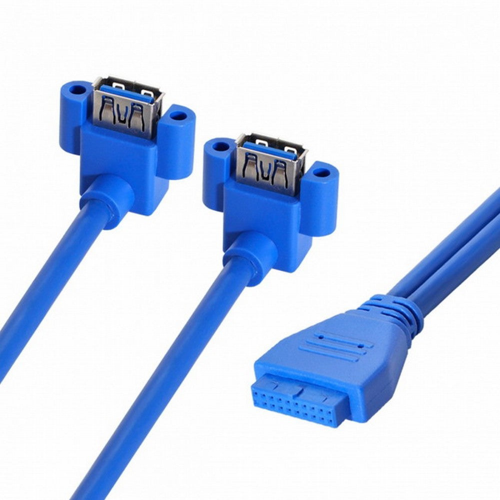 Up Angled USB 3.0 A Type Dual Female to Motherboard 20Pin 19 Pin Box Header Slot Panel Mount Cable 50cm U3-063