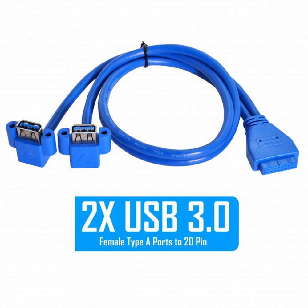 Up Angled USB 3.0 A Type Dual Female to Motherboard 20Pin 19 Pin Box Header Slot Panel Mount Cable 50cm U3-063