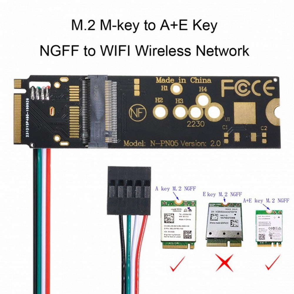 Wireless NGFF A/E-Key WiFi Card to M.2 NGFF Key-M NVME SSD Adapter for AX200 Wifi 6 Bluetooth 5.1 EP-002