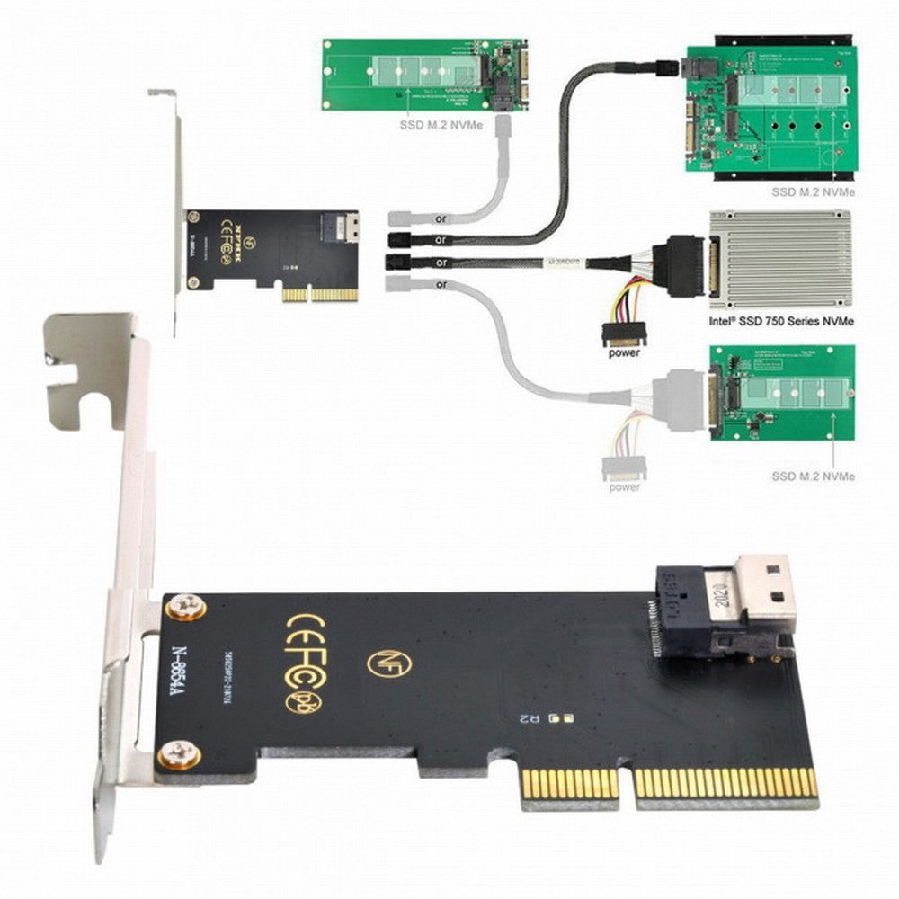 PCI-E 4X to U.2 U2 Kit SFF-8639 to SFF-8654 Slimline SAS NVME PCIe SSD Adapter for Mainboard SF-025