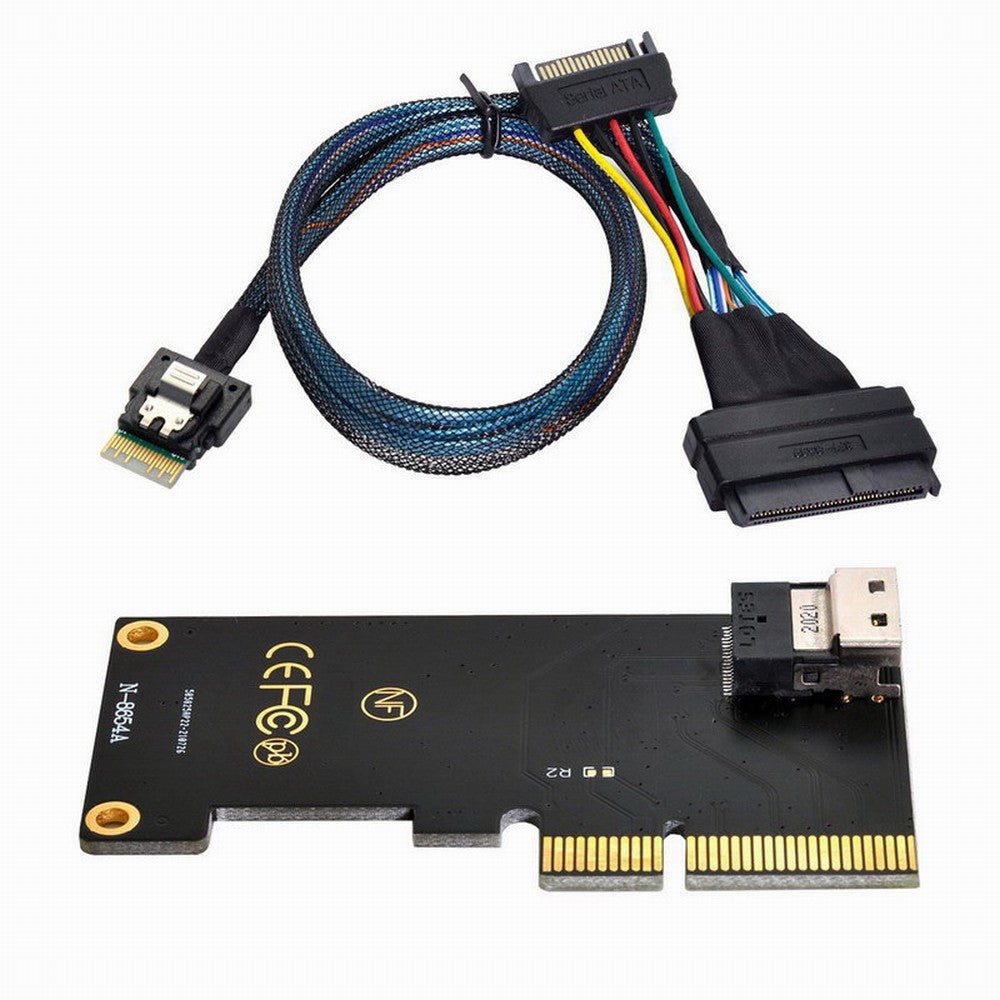 PCI-E 3.0 4.0 to SFF-8654 Slimline SAS Card Adapter and U.2 U2 SFF-8639 NVME PCIe SSD Cable for Mainboard SSD SF-025+104