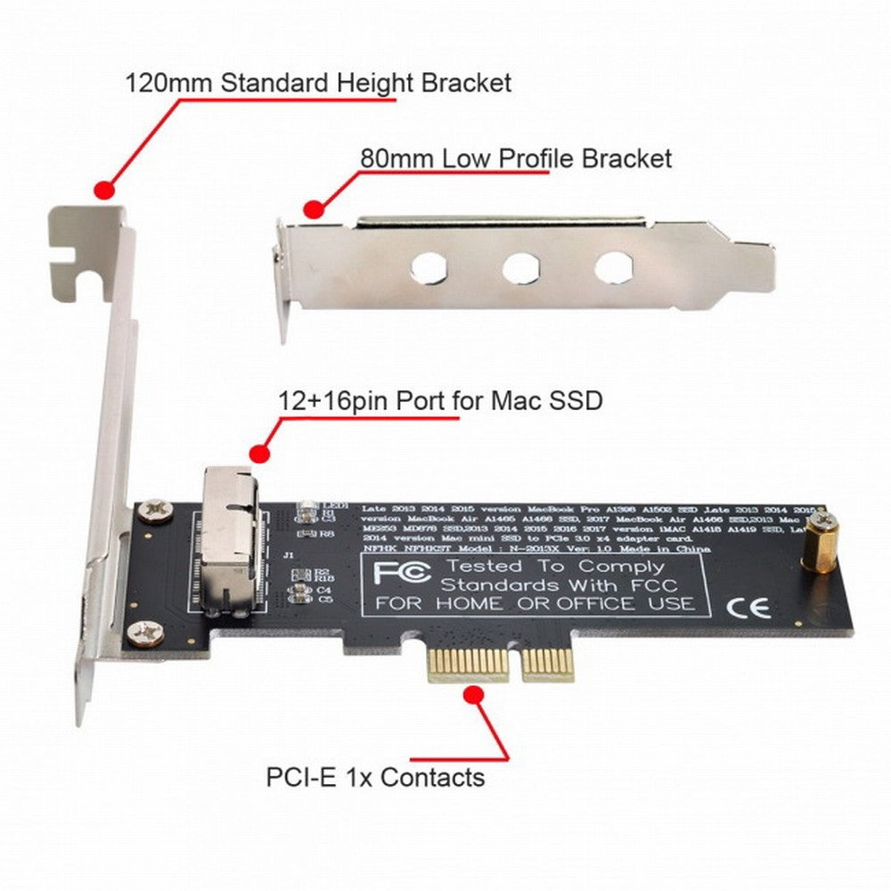 PCI Express PCI-E 1X to 12+16Pin 2013-2017 Mac Pro Air SSD Convert Card for A1493 A1502 A1465 A1466 SA-143
