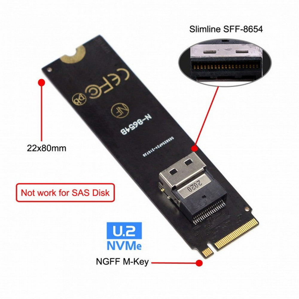 NGFF M-Key NVME to SFF-8654 Slimline SAS Card Adapter and U.2 U2 SFF-8639 NVME PCIe SSD Cable for Mainboard SSD SF-013+104