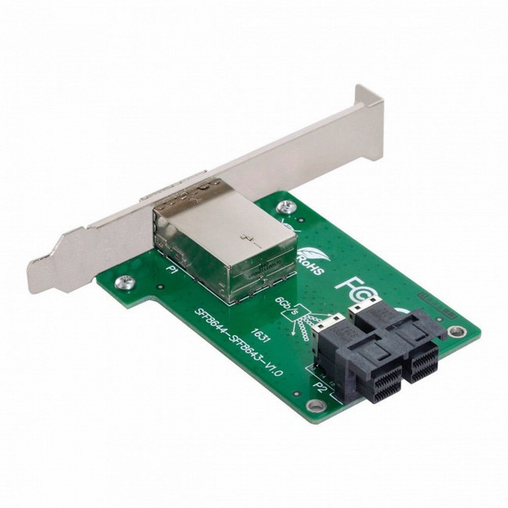 Dual Ports Mini SAS HD SFF-8644 To Internal SAS HD SFF-8643 PCBA Female Adapter With Low Profile Bracket SF-021
