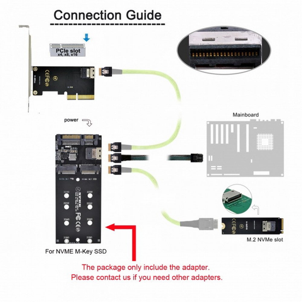 SFF-8654 Cable Card U2 Kit NGFF M-Key to Slimline SAS NVME PCIe SSD SATA Adapter for Mainboard SF-016+100