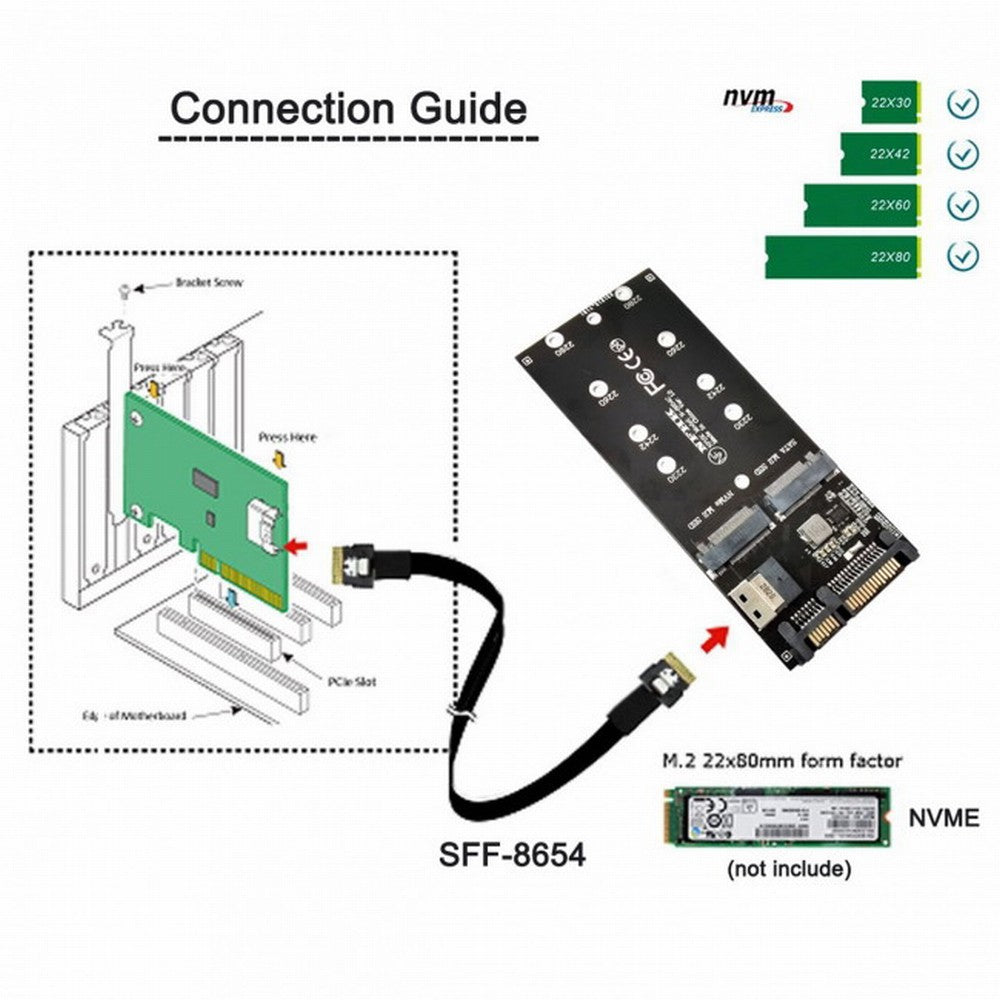 SFF-8654 Cable Card U2 Kit NGFF M-Key to Slimline SAS NVME PCIe SSD SATA Adapter for Mainboard SF-016+100