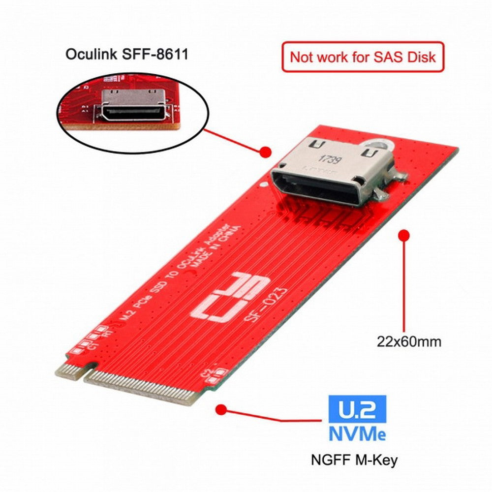 PCI-E 3.0 M.2 M-key to Oculink SFF-8612 SFF-8611 Host Adapter for PCIe Nvme SSD 2260 2280 SF-023-2280MM