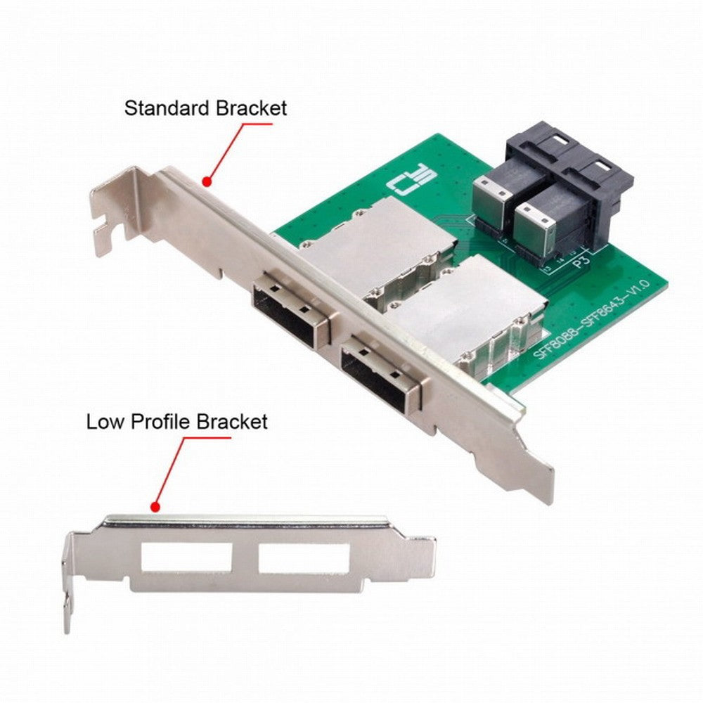 Dual Ports Mini SAS SFF-8088 To Internal SAS HD SFF-8643 PCBA Female Adapter With Low Profile Bracket SF-030