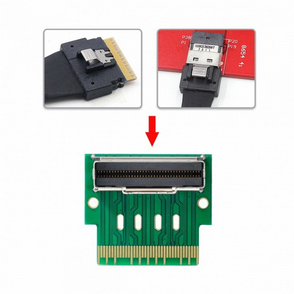PCI-E Slimline SAS 4.0 SFF-8654 8i 74pin to SFF-8654 74pin Male to Female Extender Adapter Angled Test Tools SF-007