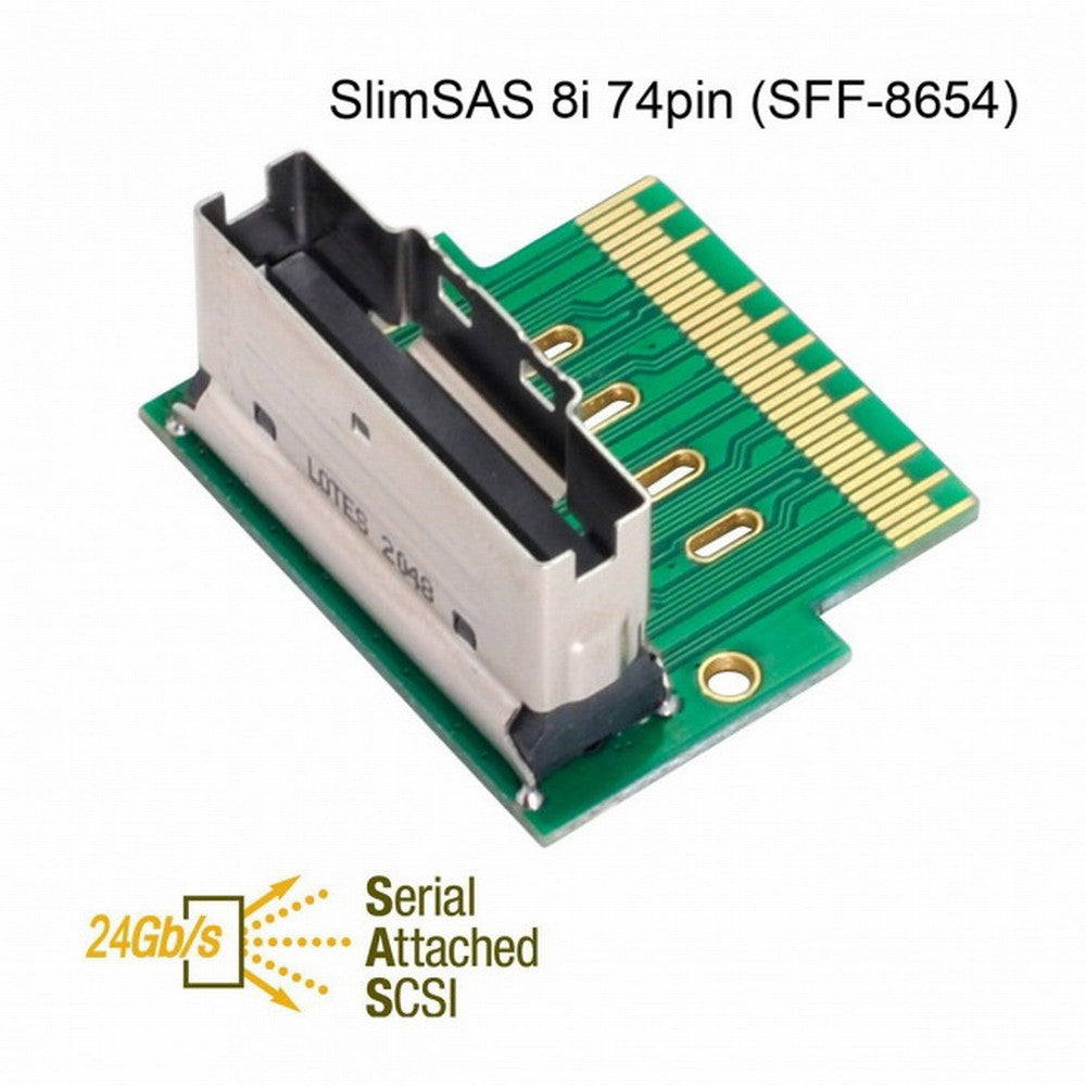 PCI-E Slimline SAS 4.0 SFF-8654 8i 74pin to SFF-8654 74pin Male to Female Extender Adapter Angled Test Tools SF-007