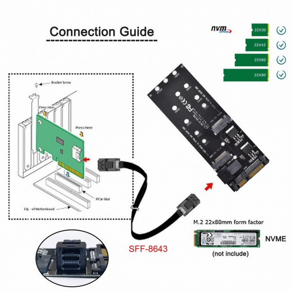 SFF-8643 to U2 Kit NGFF M-Key to HD Mini SAS NVME PCIe SSD SATA Adapter for Motherboard SF-033