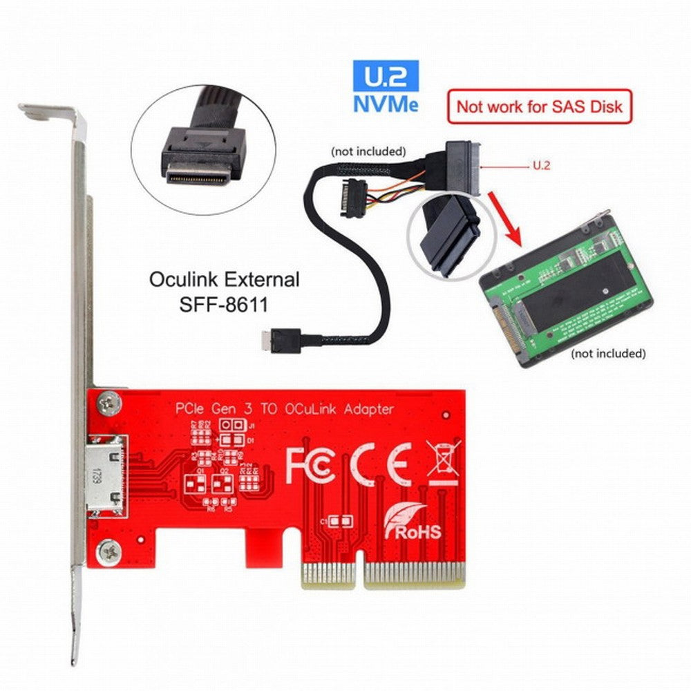 PCI-E 3.0 Express 4.0 x4 to Oculink External SFF-8612 SFF-8611 Host Adapter for PCIe SSD with Bracket SF-032