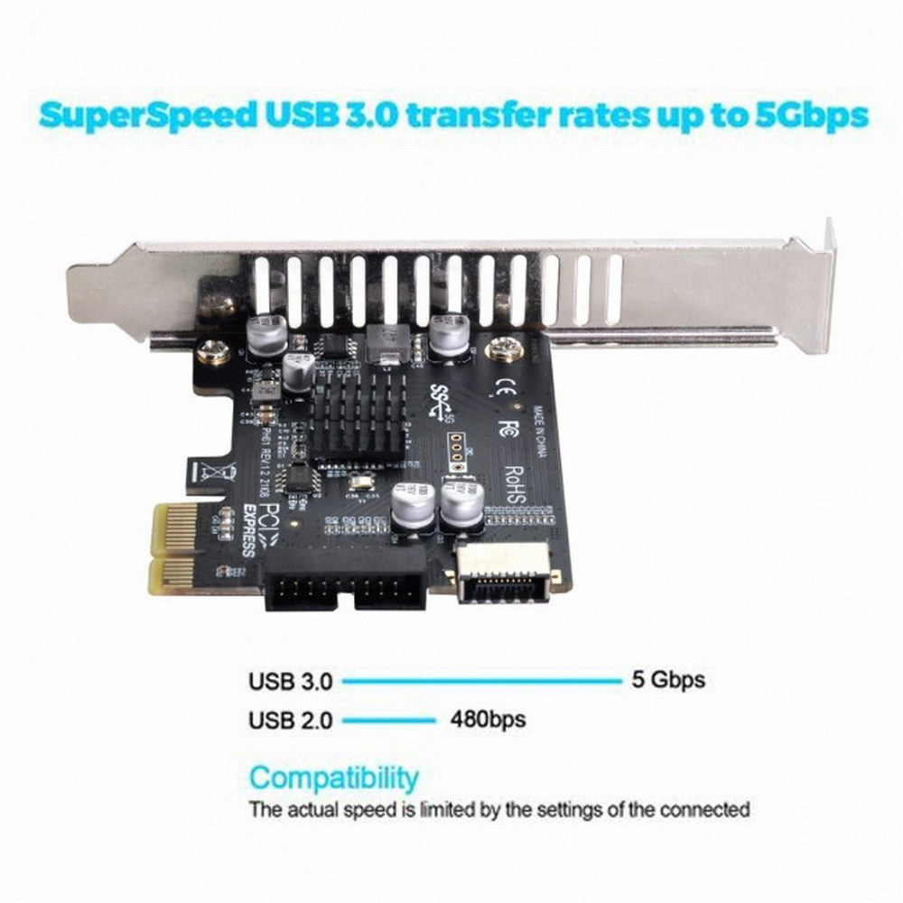 5Gbps Type-E USB 3.1 Front Panel Socket & USB 3.0 20Pin to PCI-E 1X Express Card VL805 Adapter for Motherboard UC-039