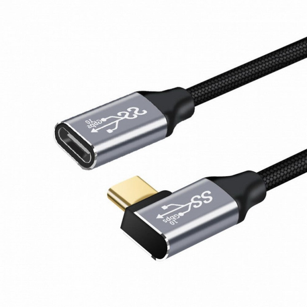 Left Right Angled USB-C USB 3.1 Type C Male to Female Extension Data Cable 10Gbps 100W with Sleeve for Laptop CC-UC-058-RI
