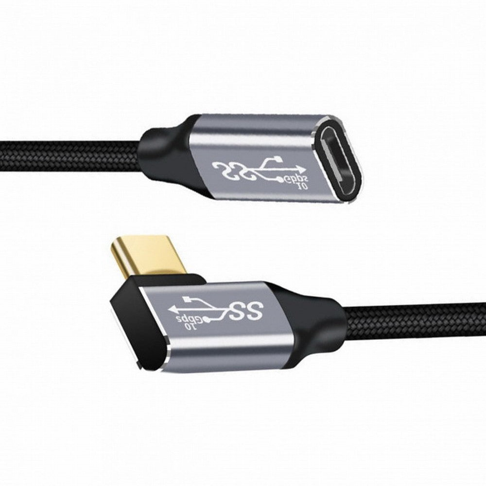 Left Right Angled USB-C USB 3.1 Type C Male to Female Extension Data Cable 10Gbps 100W with Sleeve for Laptop CC-UC-058-RI