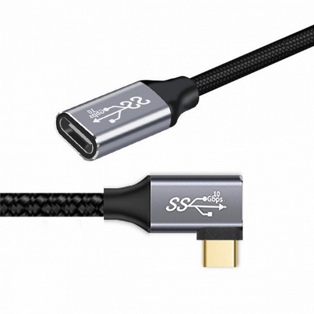 Left Right Angled USB-C USB 3.1 Type C Male to Female Extension Data Cable 10Gbps 100W with Sleeve for Laptop CC-UC-058-RI